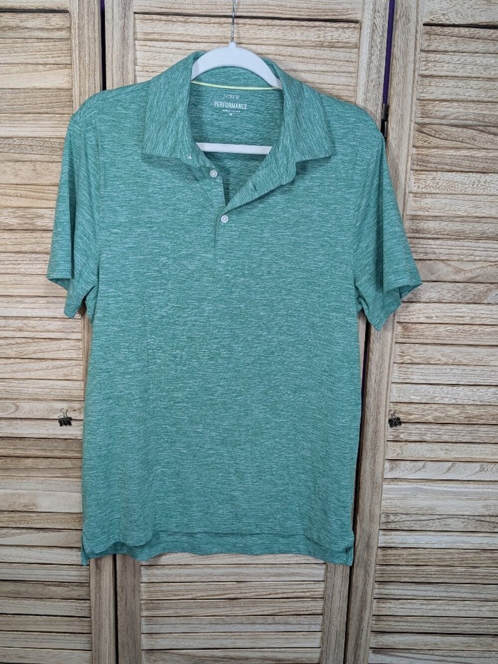 J. Crew Men's Heathered Green Performance Polo Size Medium